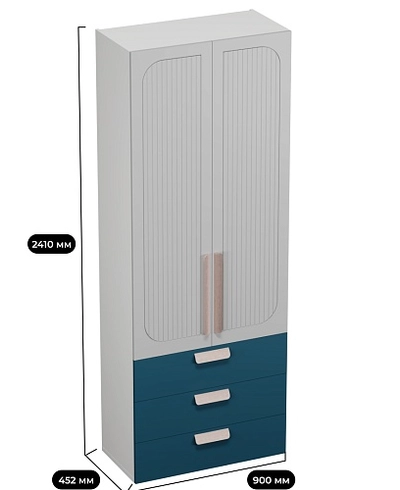 Шкаф книжный/для одежды с тремя ящиками, фрезерованные фасады в эмали LE213