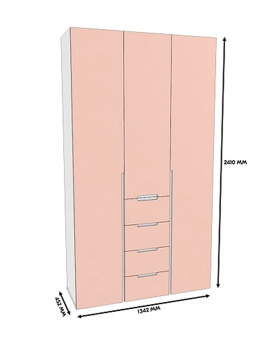 Шкаф трехдверный с ящиками узкий, фасады в эмали LE203.44