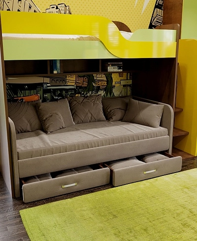Кровать двухъярусная с диваном для подростка с ящиками