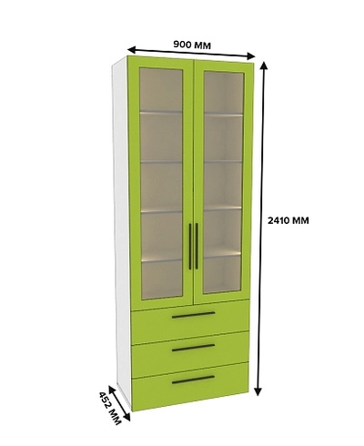 Шкаф книжный с тремя ящиками со стеклом L213S с подсветкой