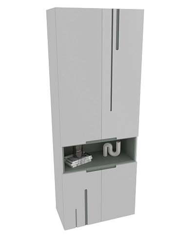 Шкаф книжный с нишей, фрезерованные фасады в эмали LE216.11