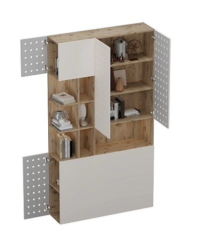 Шкаф двухдверный с фальш стенкой и нишей с подсветкой, фрезерованные фасады в эмали LE212.3