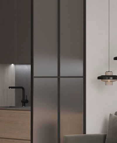 Сатинированная перегородка для зонирования в студии, стекло Сатинато GRACE 10