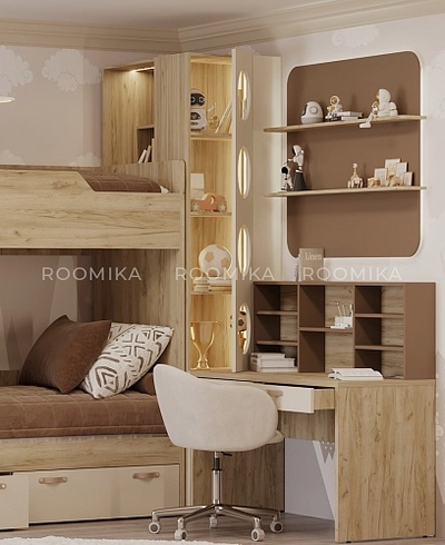 Шкаф с фальшь панелью для 2х ярусных кроватей с подсветкой LG266 L/R