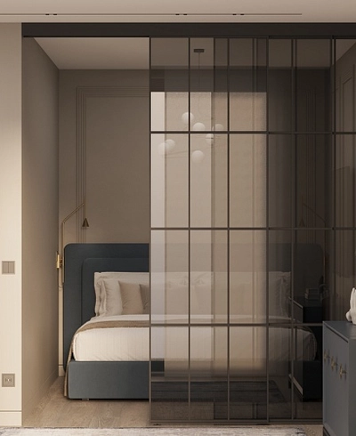 Раздвижная перегородка для зонирования, стекло Титан GRACE 15