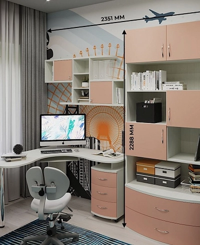 Рабочая зона с угловым столом и тумбой Палермо для школьника