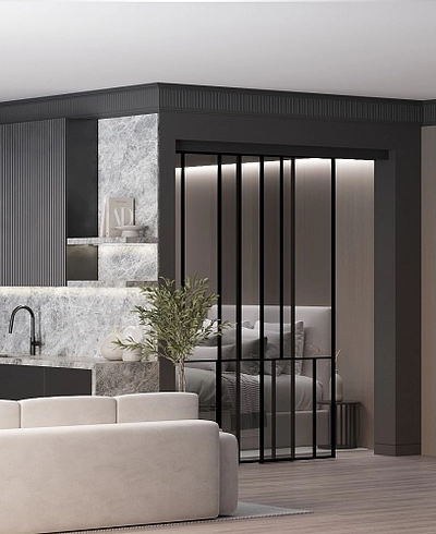 Раздвижная перегородка-купе, стекло Титан GRACE 17