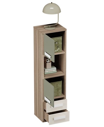 Cтеллаж сквозной книжный на 4 ниши с фасадами и ящиками E804