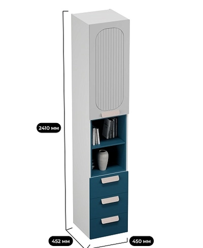Шкаф однодверный с нишей и ящиками, фрезерованные фасады в эмали LE224