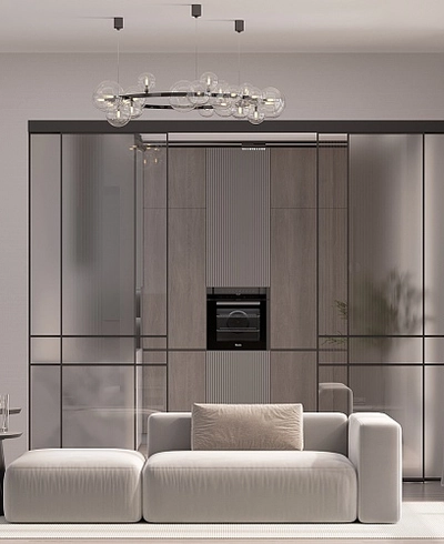 Сатинированная перегородка для спальни, стекло прозрачное и Сатинато GRACE 8