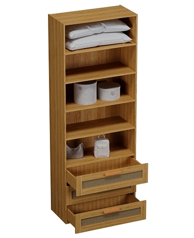 Шкаф книжный/для одежды с тремя ящиками, фасады натуральный ротанг L213