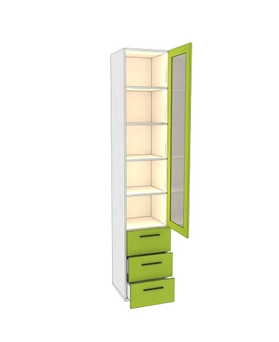 Шкаф книжный с ящиками со стеклом L223S с подсветкой