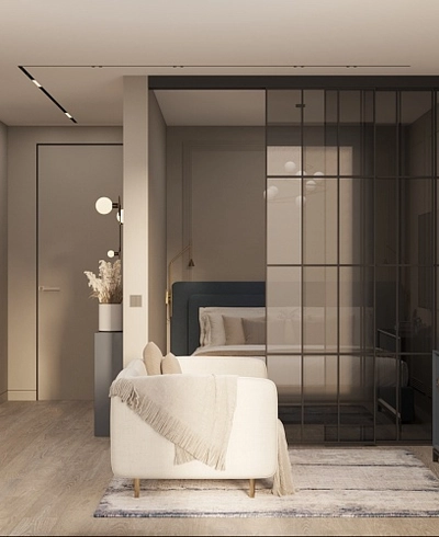 Раздвижная перегородка для зонирования, стекло Титан GRACE 15