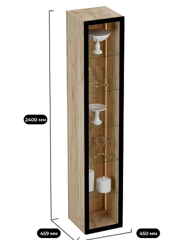 Шкаф со стеклянными фасадом полки стекло с подсветкой R220.1