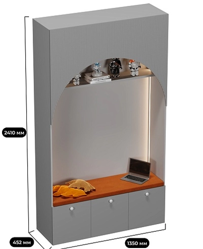 Шкаф с нишей, ящиками и сидушкой с подсветкой,фрезерованные фасады в эмали LЕ433.44