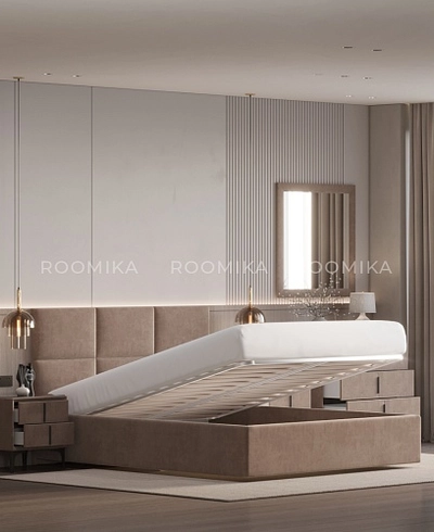 Cпальня с мягкой кроватью ВЕРСАЛ и мягкими тумбами 202