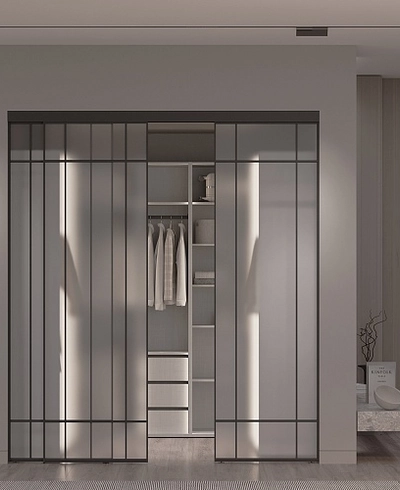 Сатинированная перегородка для гардеробной, стекло Сатинато GRACE 16