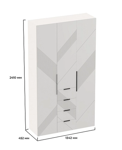 Шкаф трехдверный с ящиками узкий, фрезерованные фасады в эмали LE203.44