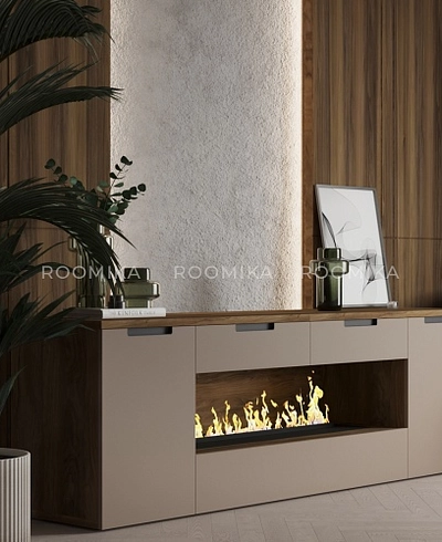 Тумба ТВ навесная с электрокамином, фасады в эмали LE550.450