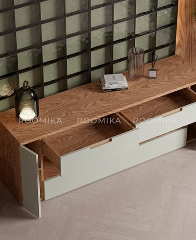 Тумба ТВ навесная с электрокамином, фасады в эмали LE551.450