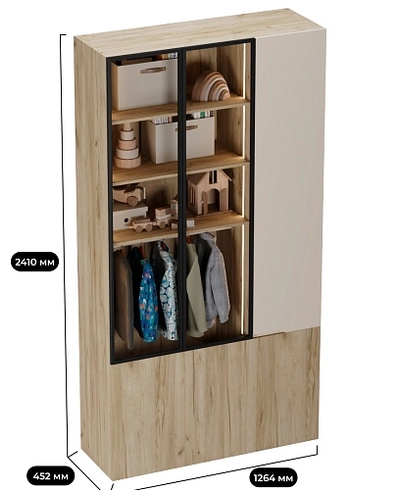 Шкаф трехдверный со стеклом в профиле с подсветкой, фасады в эмали LEF212.4-120 L/R