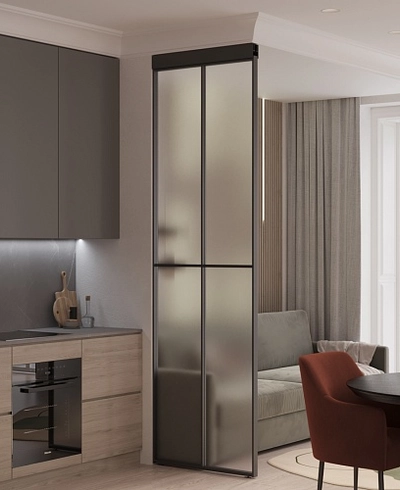 Сатинированная перегородка для зонирования в студии, стекло Сатинато GRACE 10