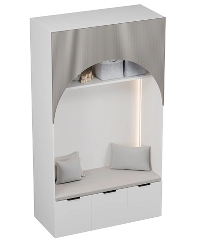 Шкаф с нишей, ящиками и сидушкой с подсветкой,фрезерованные фасады в эмали с подсветкой LЕ433.60