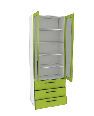 Шкаф книжный с тремя ящиками со стеклом L213S