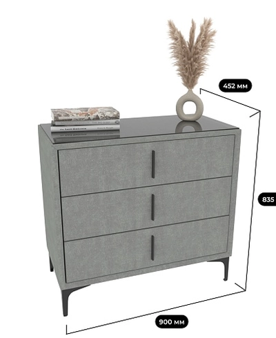 Комод мягкий, стекло прозрачное, ножки черные ГРЕЙС793