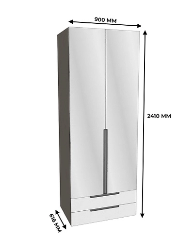 Шкаф 2 дверный с ящиками с зеркалом, фасады в эмали LE211.60Z