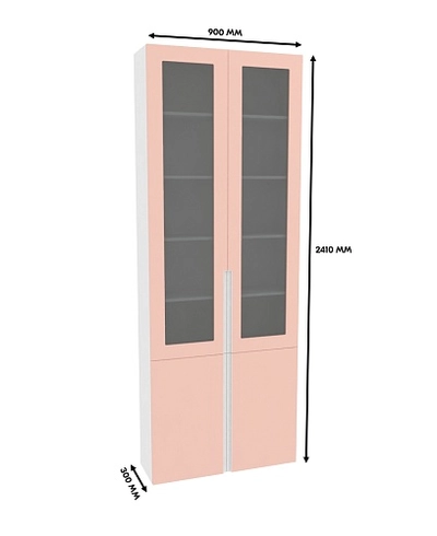 Шкаф книжный со стеклом, фасады в эмали LE240