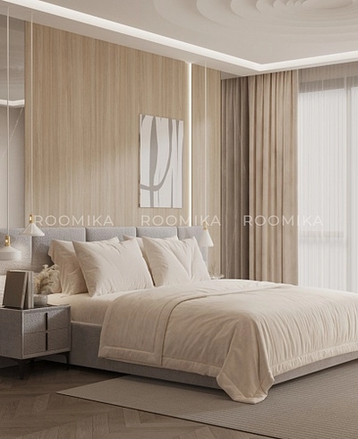 Cпальня с мягкой кроватью ВЕРСАЛ и мягкими тумбами 203