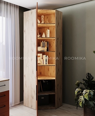 Шкаф угловой книжный со стеклом разносторонний с подсветкой L247.44 L/R