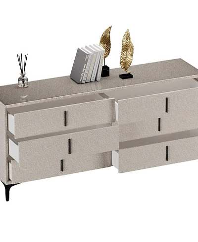 Комод мягкий, стекло прозрачное, ножки черные ГРЕЙС786