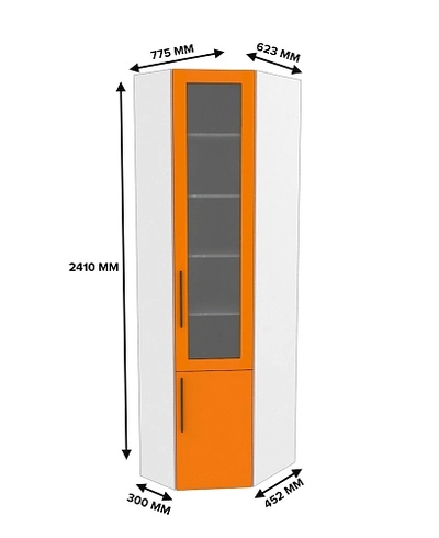 Шкаф угловой книжный со стеклом разносторонний L247.44 L/R