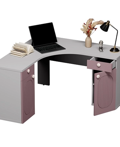 Cтол угловой равносторонний, фрезерованные фасады в эмали LE716