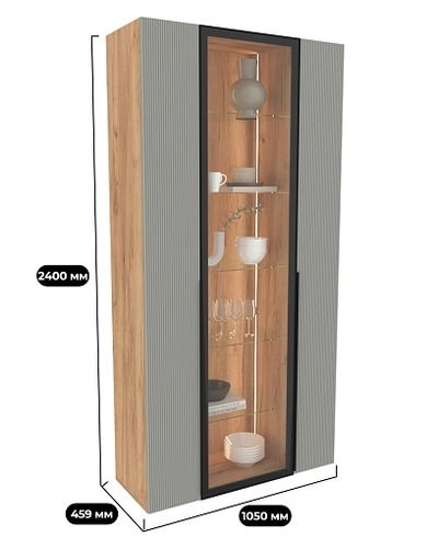 Шкаф-витрина с подсветкой, фрезерованные фасады в эмали R252