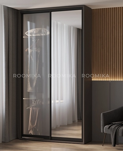 Шкаф-купе ХG140.45-3, профиль INTEGRO, фасад зеркало серебро/стекло Сатинато белое