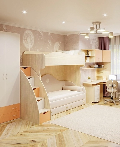Кровать чердак с диваном для подростка девочки