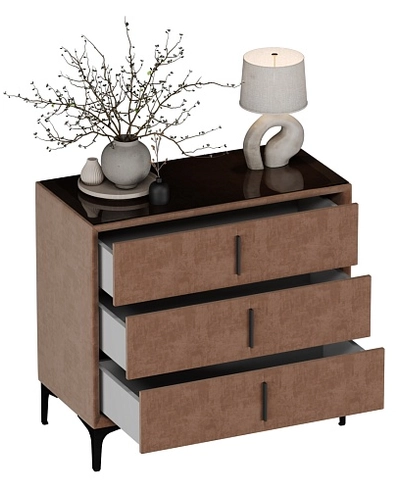 Комод мягкий, стекло прозрачное, ножки черные ГРЕЙС793