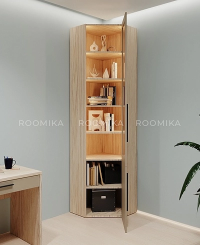 Шкаф угловой книжный со стеклом L247 с подсветкой