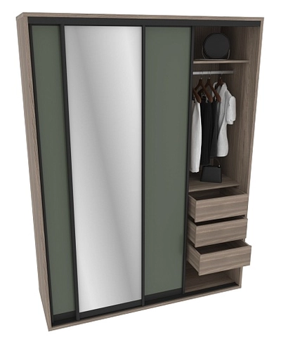 Шкаф-купе ХG180.60-3, профиль INTEGRO, фасад МДФ/зеркало серебро