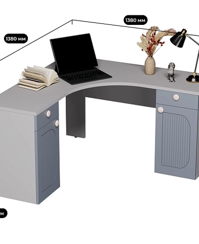 Cтол угловой равносторонний, фрезерованные фасады в эмали LE716