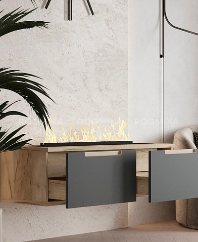 Тумба ТВ навесная с электрокамином, фасады в эмали LE548.451