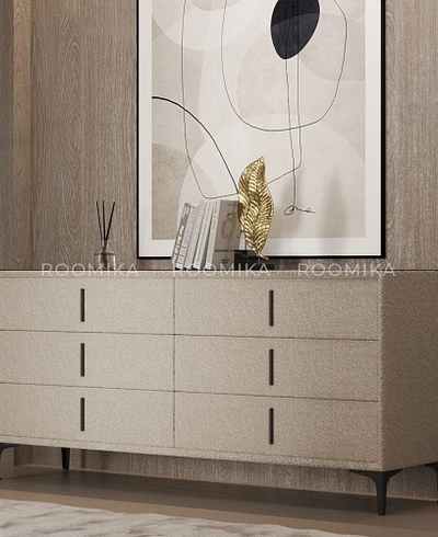 Комод мягкий, стекло прозрачное, ножки черные ГРЕЙС786