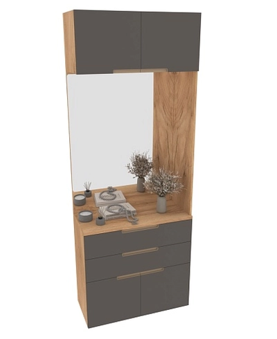 Тумба с зеркалом и комодными ящиками, фасады в эмали LE421 L/R