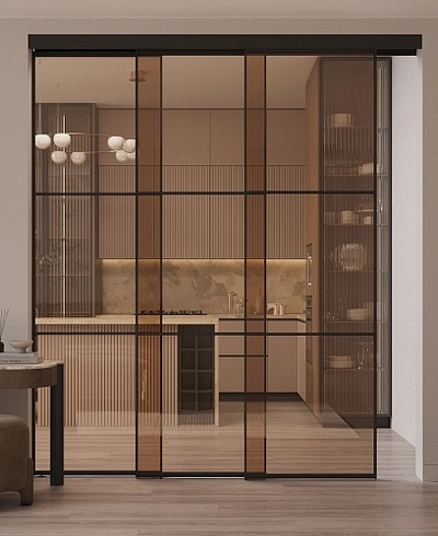 Стеклянная межкомнатная перегородка для кухни GRACE 18