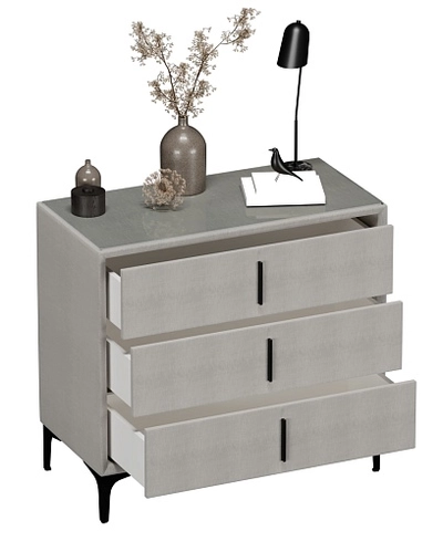 Комод мягкий, стекло прозрачное, ножки черные ГРЕЙС793