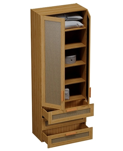 Шкаф книжный/для одежды с тремя ящиками, фасады натуральный ротанг L213