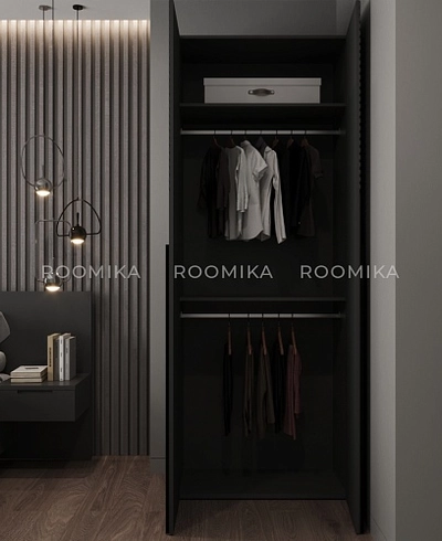 Шкаф двухдверный узкий, фрезерованные фасады в эмали LE210.44-1